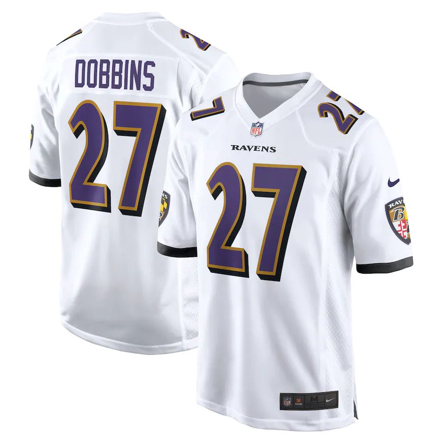 Men Baltimore Ravens #27 Dobbins Nike White Game NFL Jersey->baltimore ravens->NFL Jersey